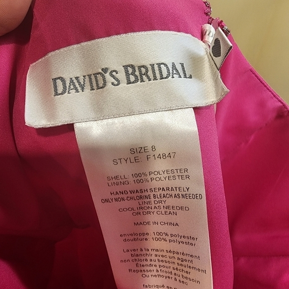 DAVID'S BRIDAL Fuschia Strappless Short Wedding dress size 8 - Picture 9 of 10